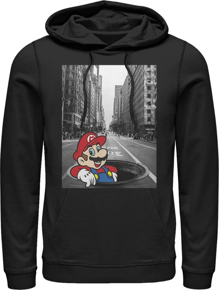 Men's Nintendo Mario Manhole Pull Over Hoodie - Black - Small