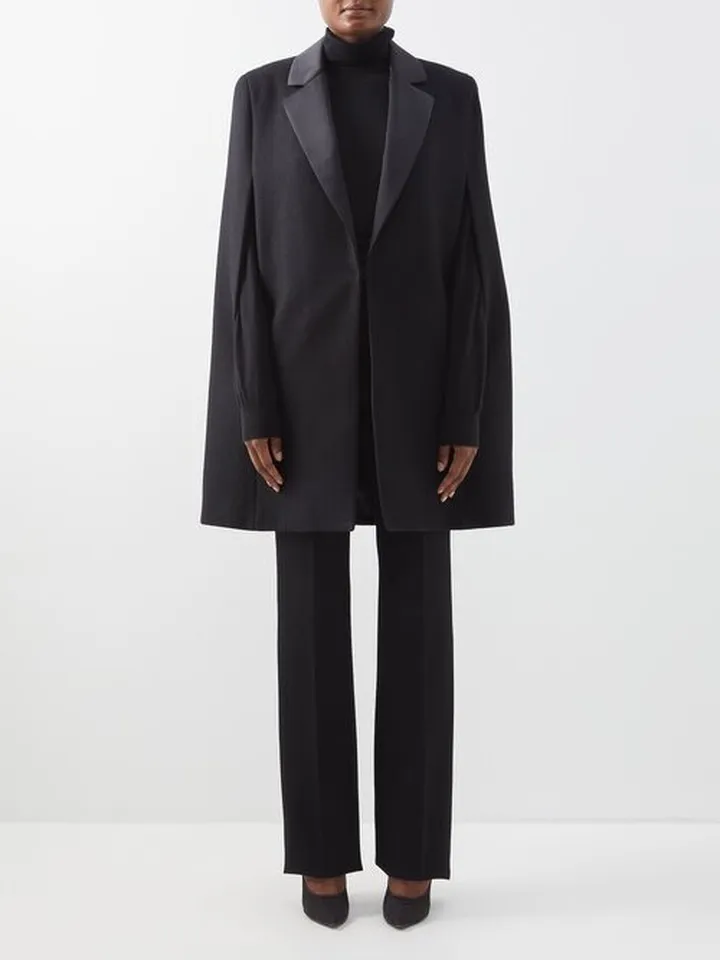 Satin-lapel Wool-blend Tuxedo Cape