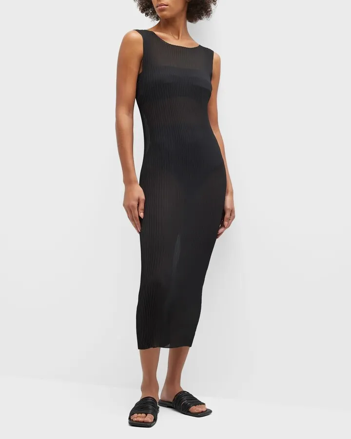 Sheer Knife Pleat Tank Midi Dress