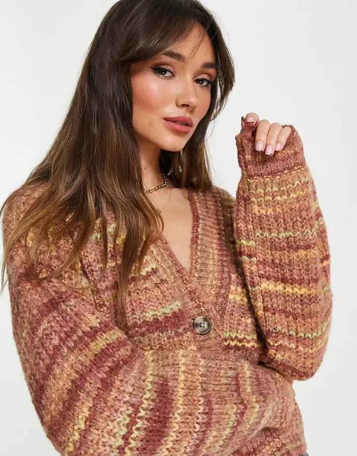 Madewell v neck cropped spacedye cardigan in tan