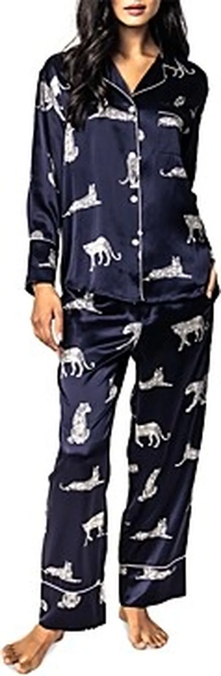 Petite Plume Mulberry Silk Panther de Nuit Pajama Set