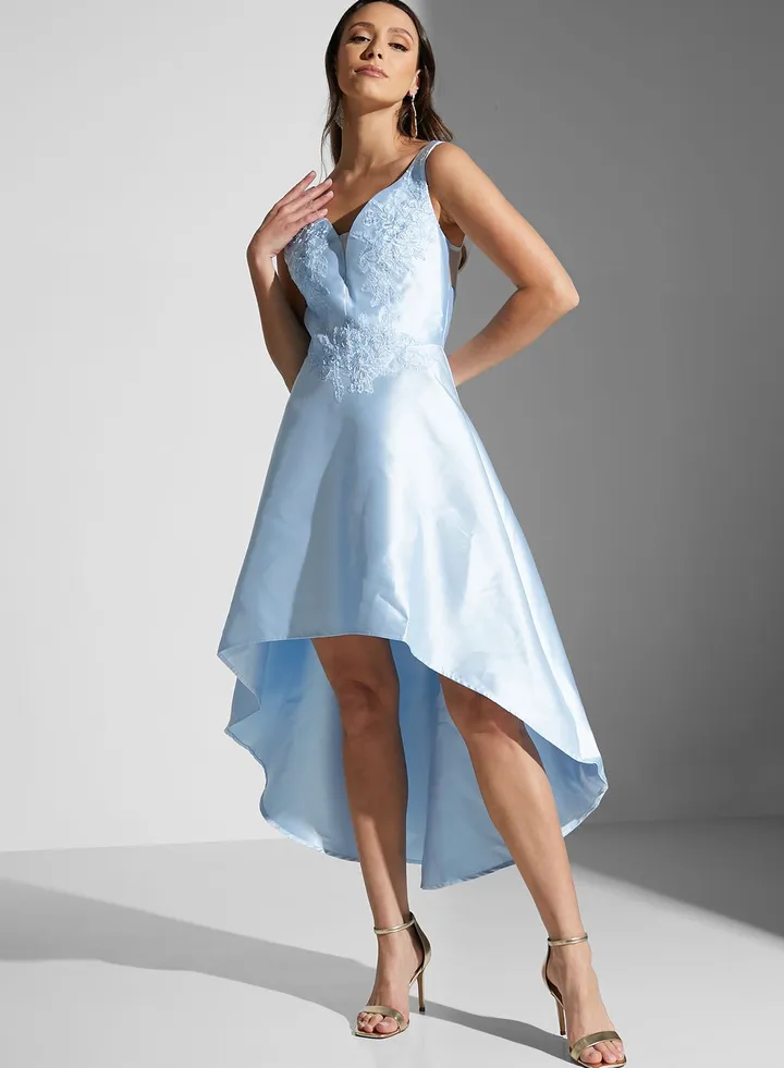 Embroidered Asymmetrical Hem Dress