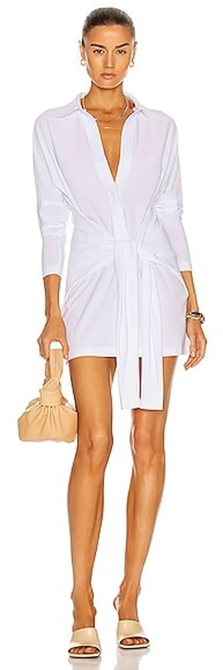 Norma Kamali Mini Tie Front NK Shirt Dress in White