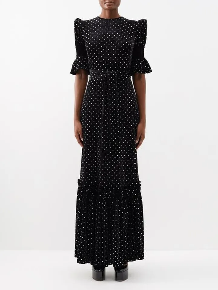 The Night Flight Crystal Polka-dot Velvet Gown