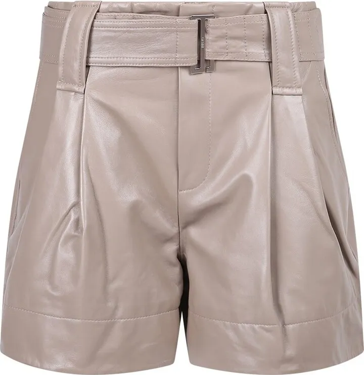 Ganni Belted High-Rise Leather Shorts