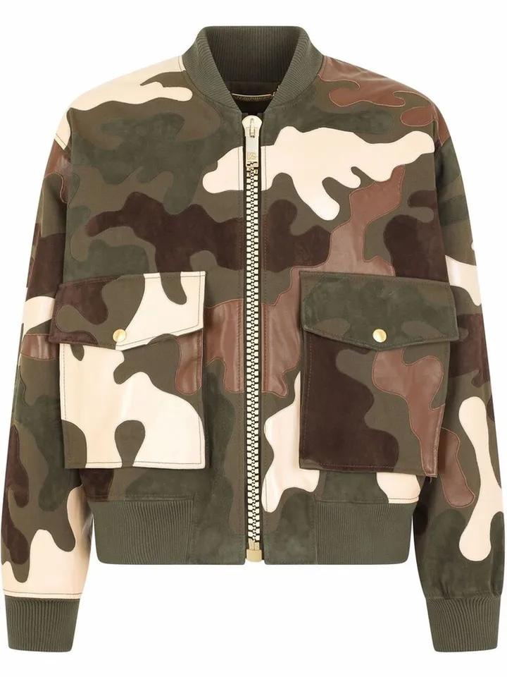 Camouflage-Panelled Bomber Jacket