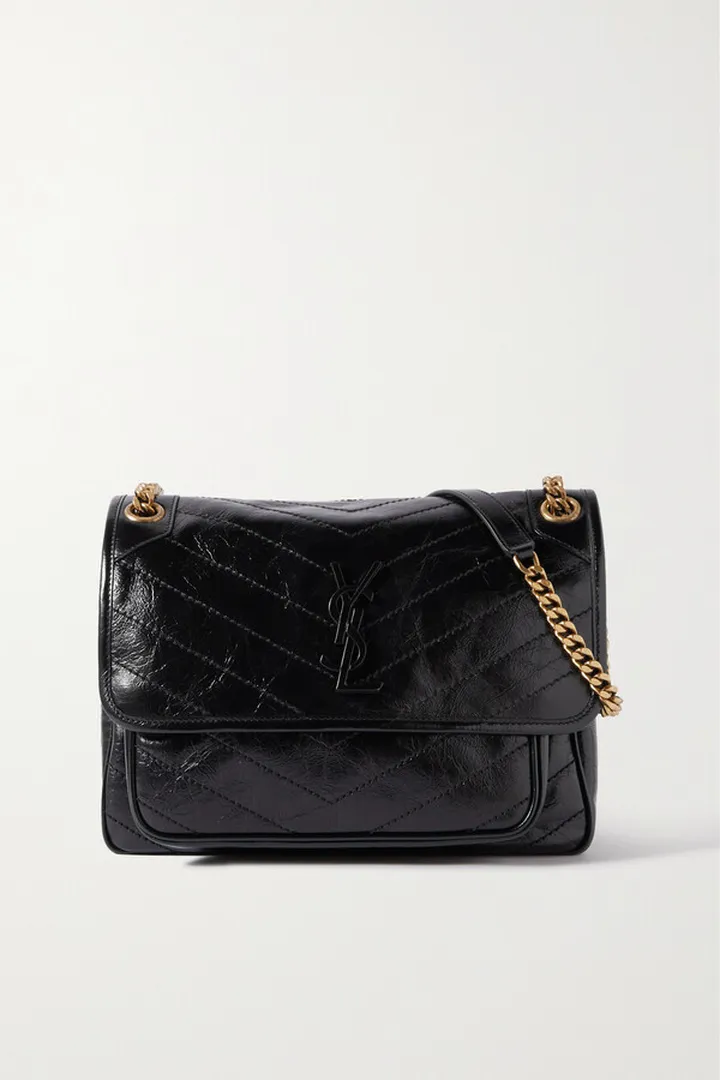 SAINT LAURENT - Niki Baby Medium Quilted Crinkled-leather Shoulder Bag - Black