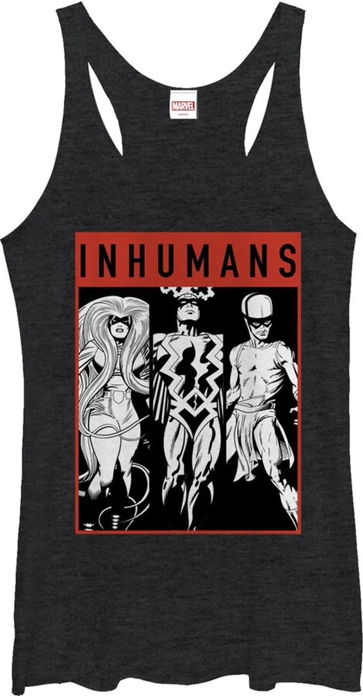 Women's Marvel Inhumans Grayscale Racerback Tank Top - Black Heather - Large
