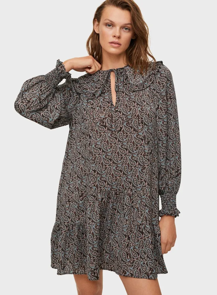 Printed Cuffed Sleeve Dress