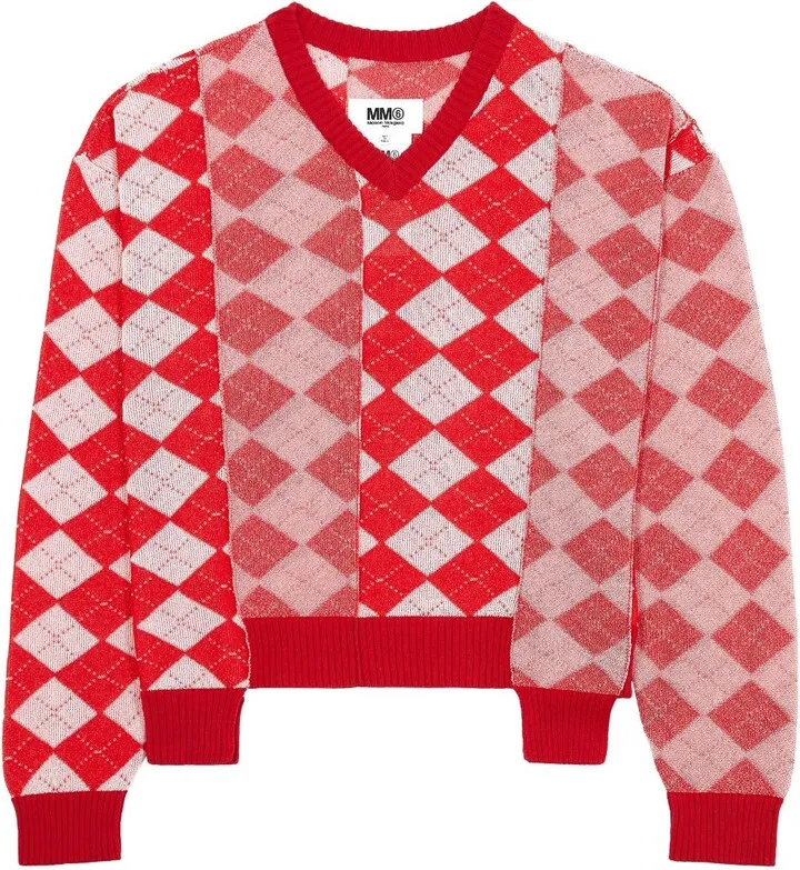 argyle-check V-neck pullover
