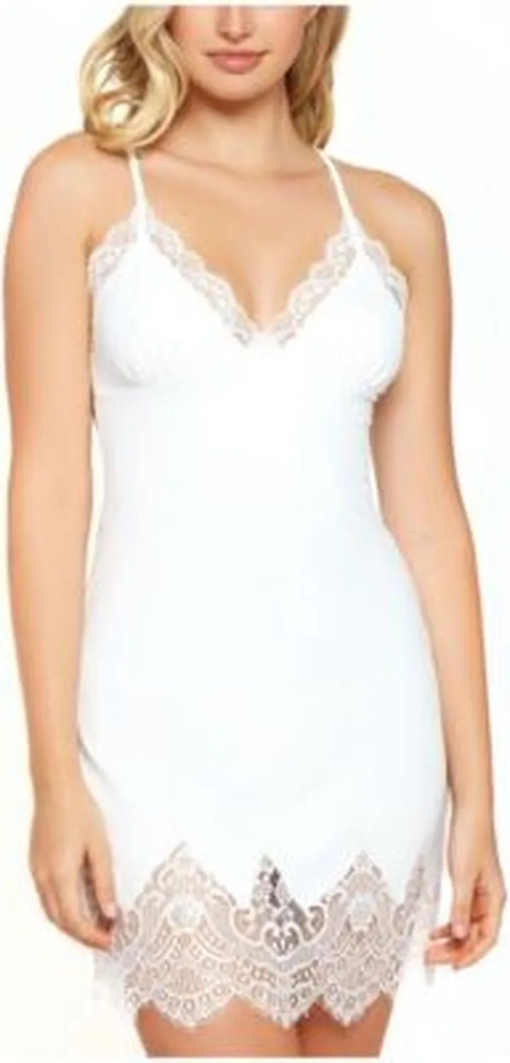 Icollection Ultra Soft Lace Trimmed Lingerie Chemise