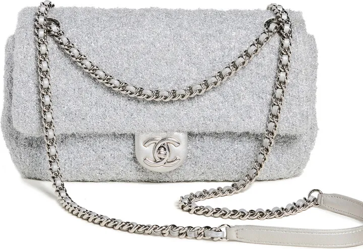 What Goes Around Comes Around Chanel Sliver Knit Pluto Glitter Flap Crossbody