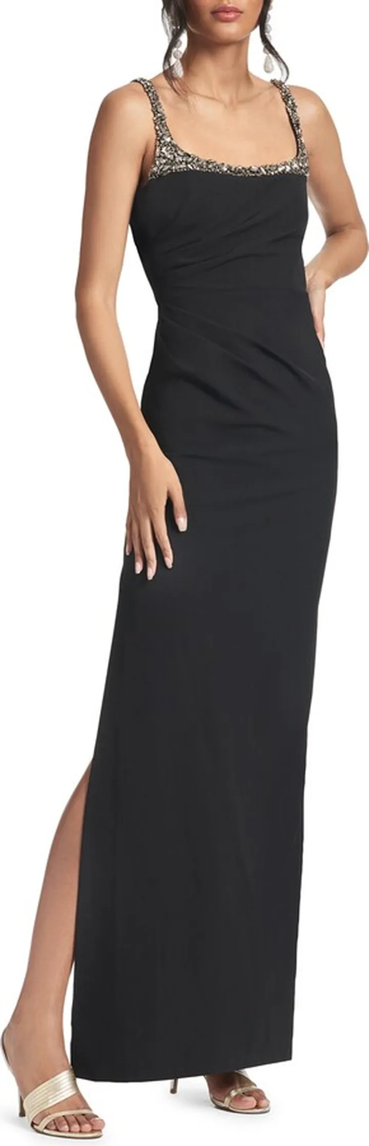 Sam Crystal Detail Body-Con Crepe Gown