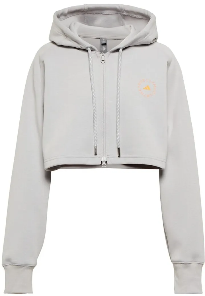 Cropped zip-up jersey hoodie