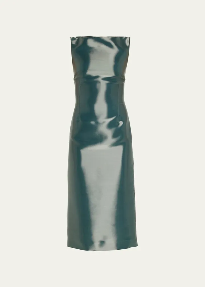 Arella Boat-Neck Satin Midi Dress