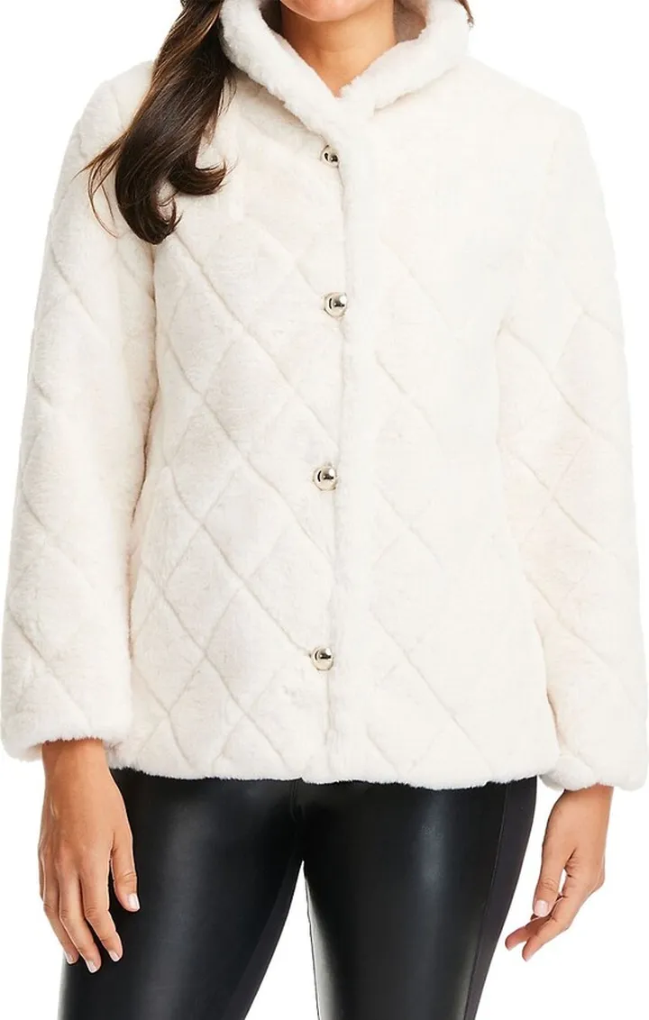 Grooved Quilted Faux Fur Jacket
