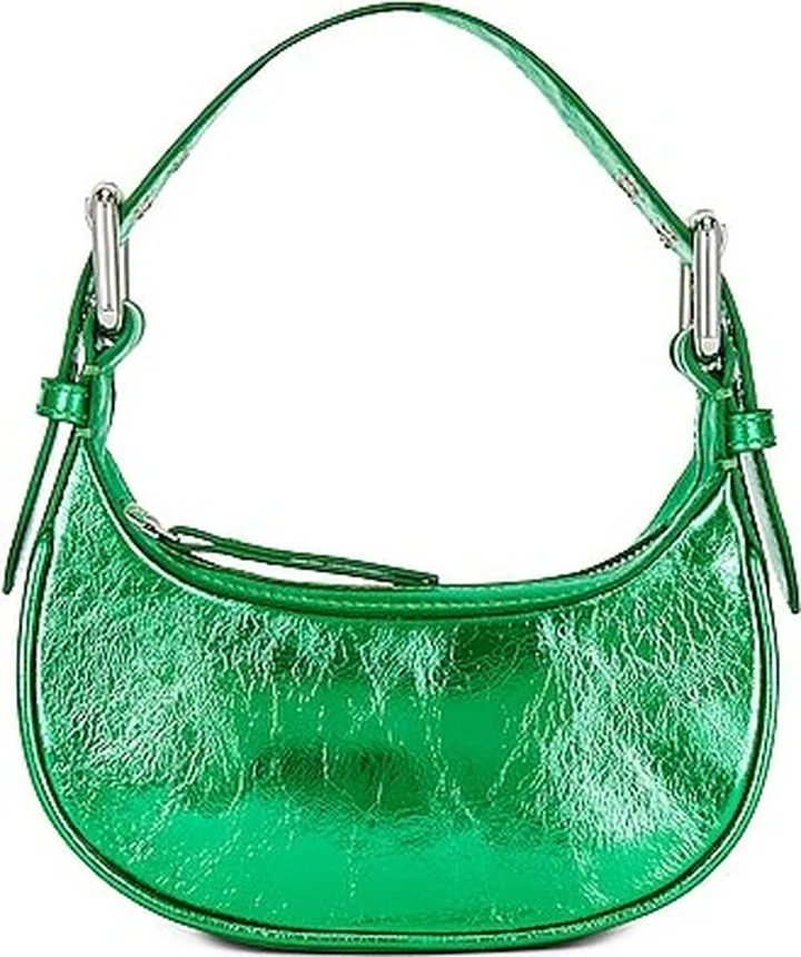 BY FAR Mini Soho Metallic Leather Bag in Green