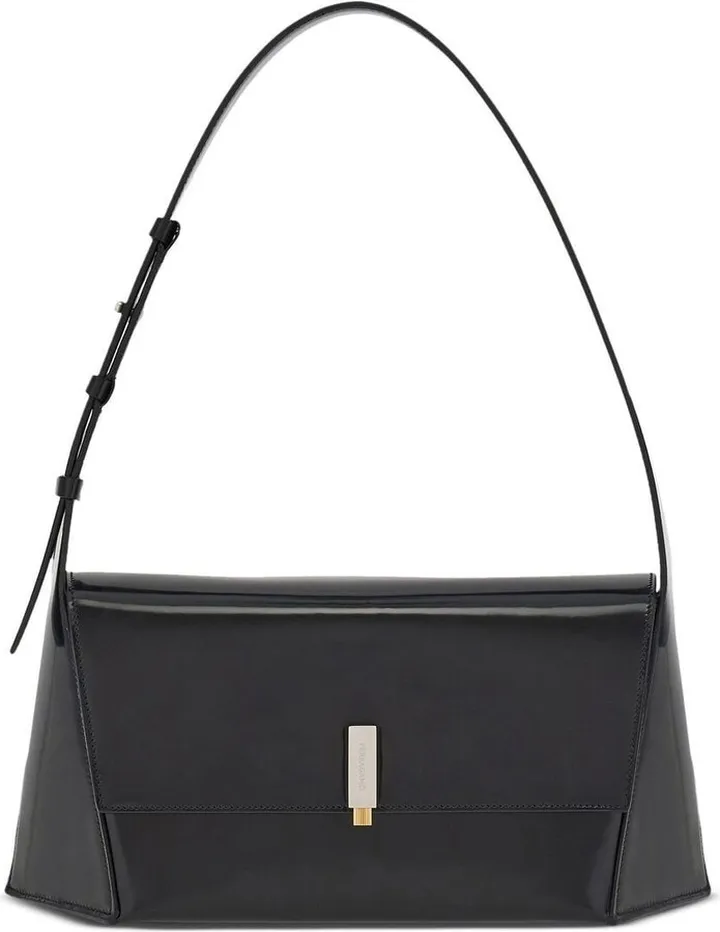 Black Geometric Leather Shoulder Bag
