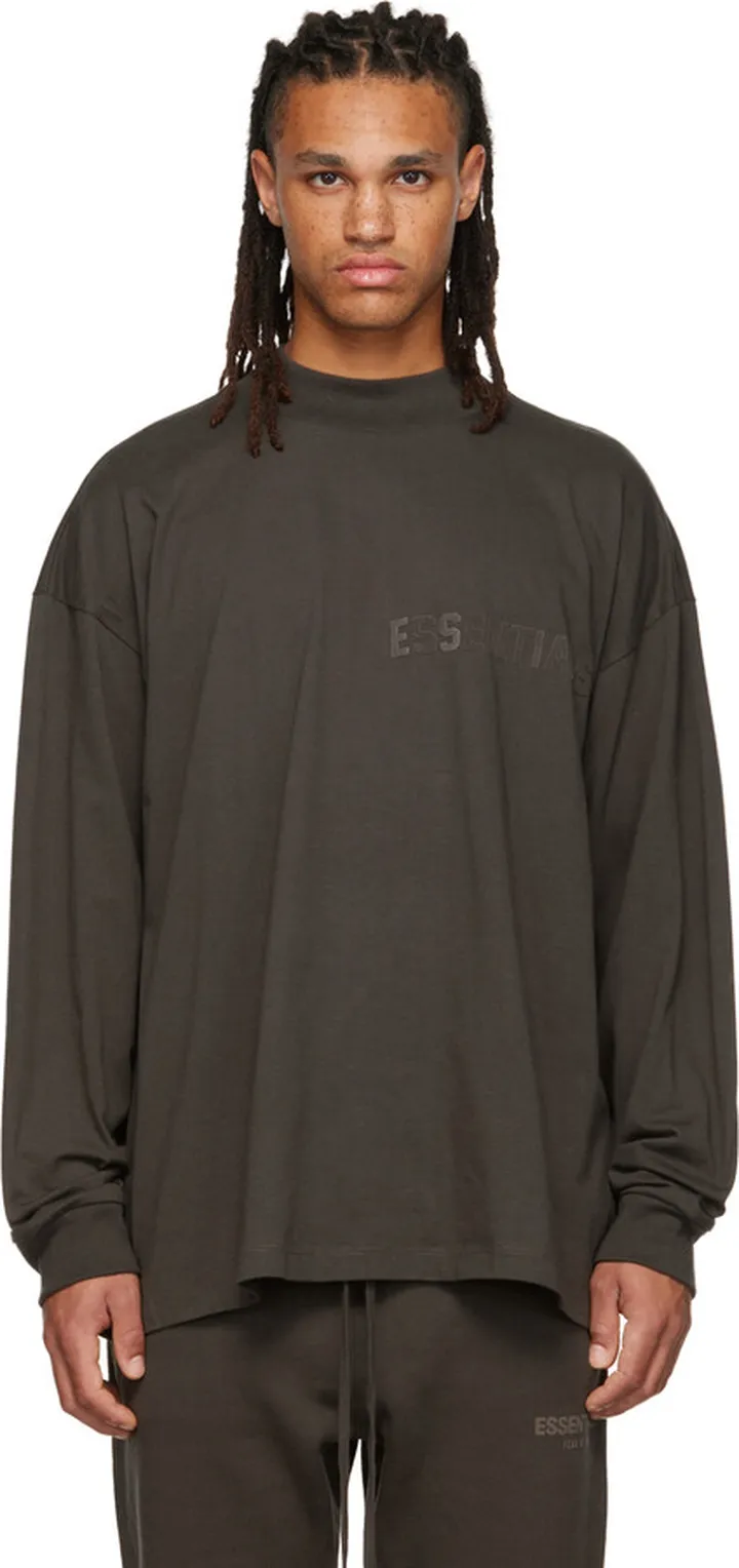 Essentials Gray Flocked Long Sleeve T-Shirt