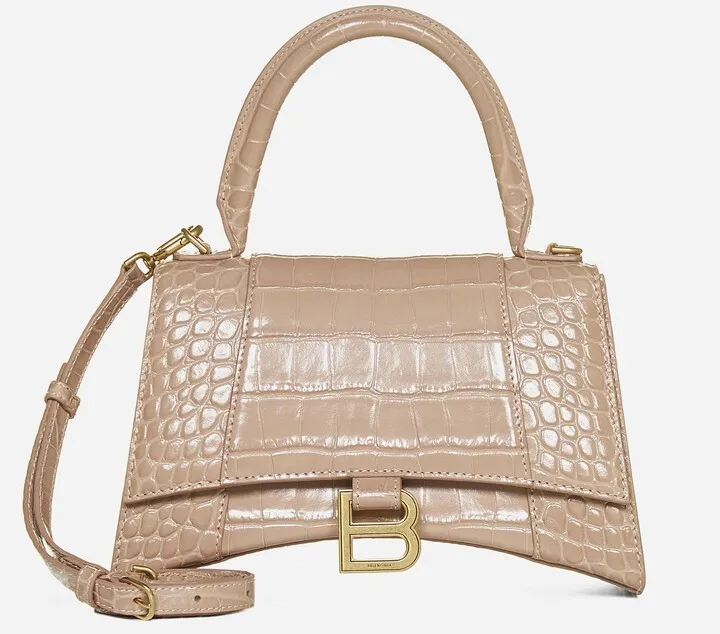 Hourglass Small Crocodile-effect Leather Bag