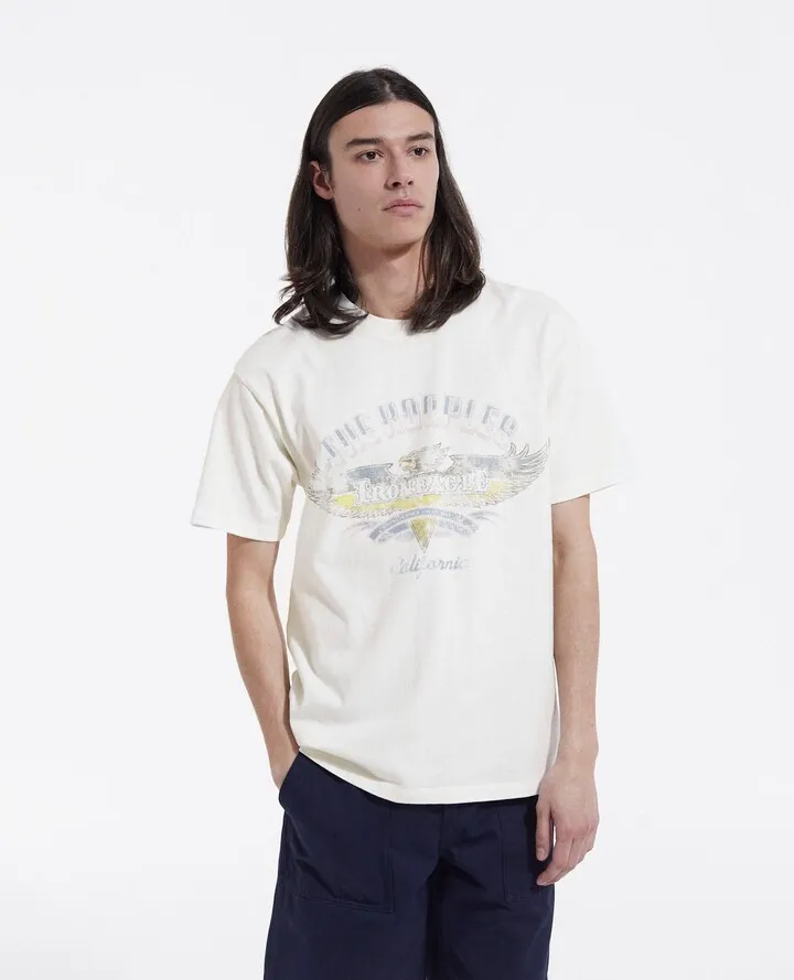Faded ecru crew neck T-shirt with eagle print