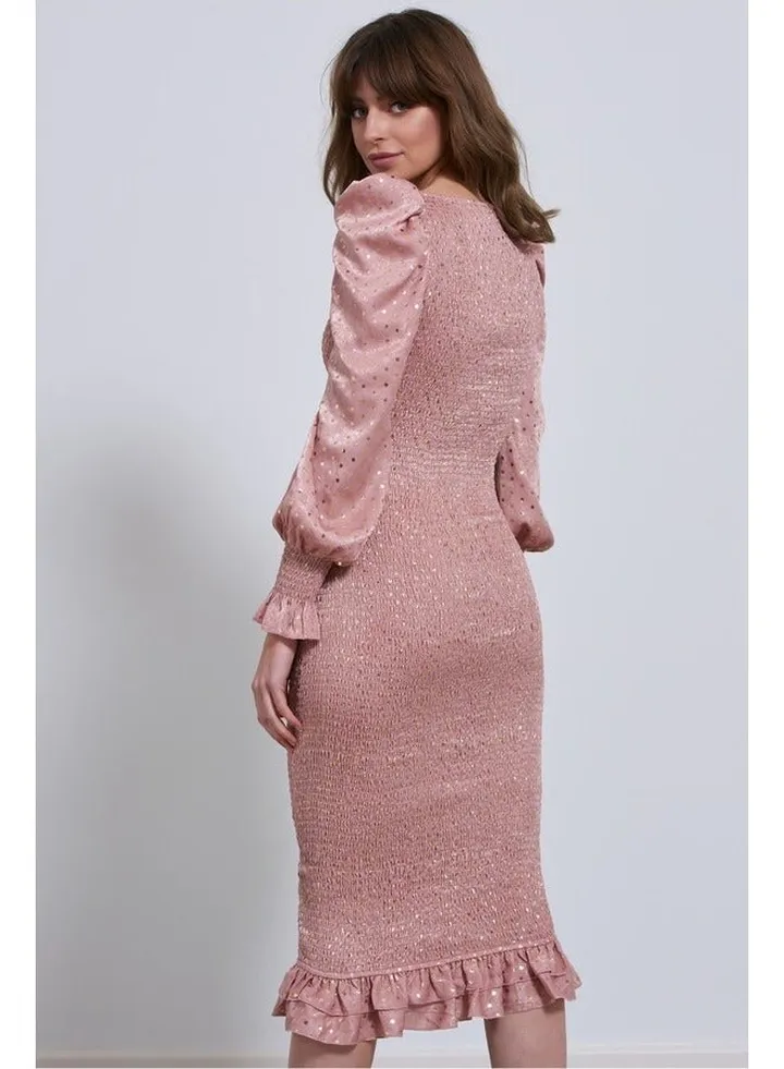 Little Mistress Shirred Dusty Rose Bodycon Dress