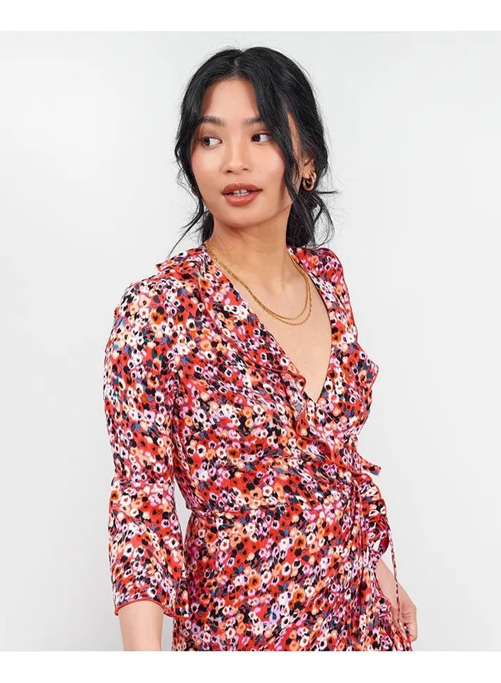 Little Mistress Floral Ditsy Print Midi Wrap Dress