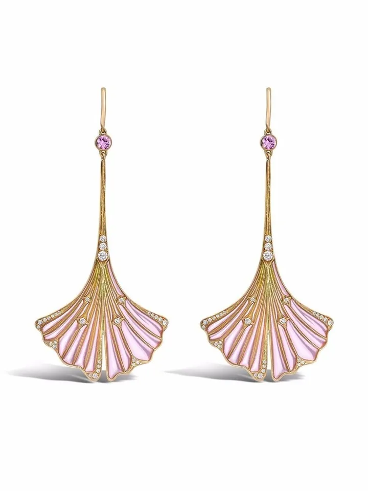 18kt yellow gold Wildflower Ginkgo tsavorite and diamond earrings