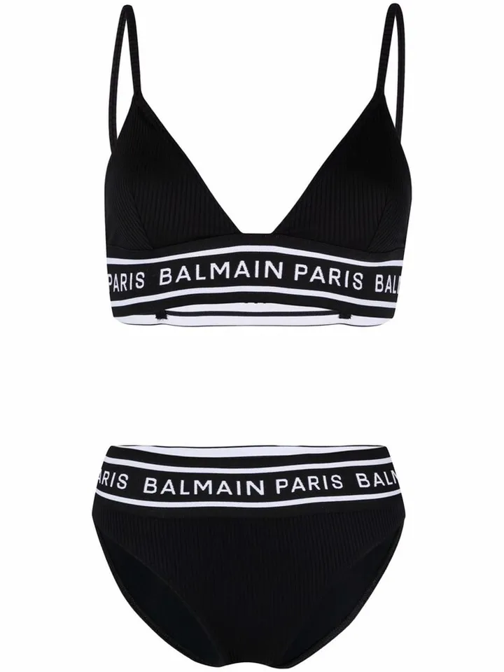 Ribbed Logo Triangle Bikini