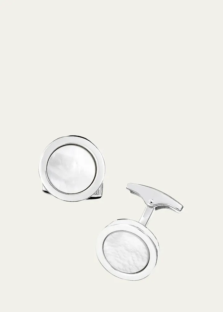 Men's 925 Round Mother-of-Pearl Cufflinks