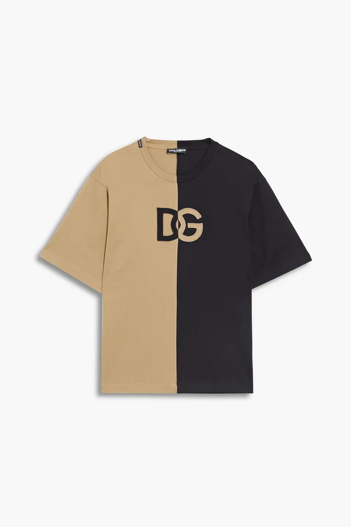 Appliquéd two-tone cotton-jersey T-shirt