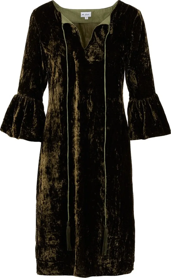 At Last... - Silk Velvet Belle Tassel Dress In Olive Green