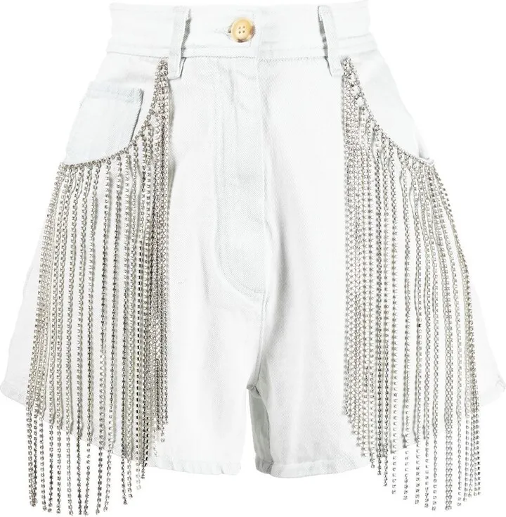 Rhinestone-Trim Wide-Leg Shorts