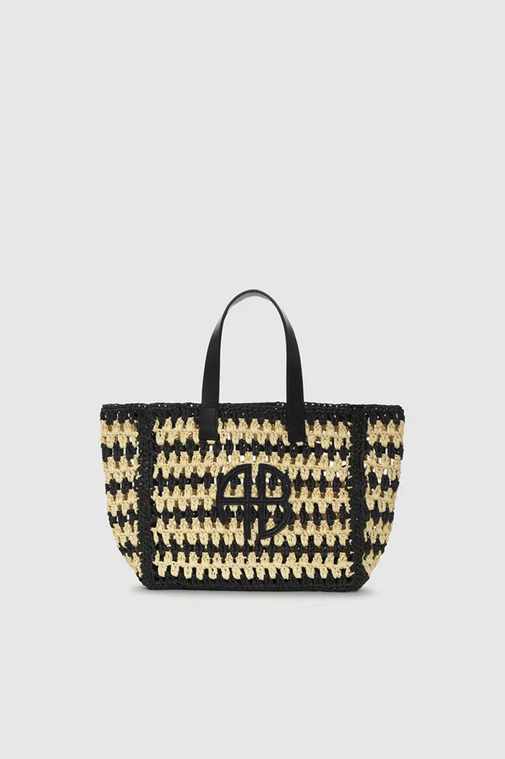 ANINE BING Small Rio Tote in Black And Natural Stripe