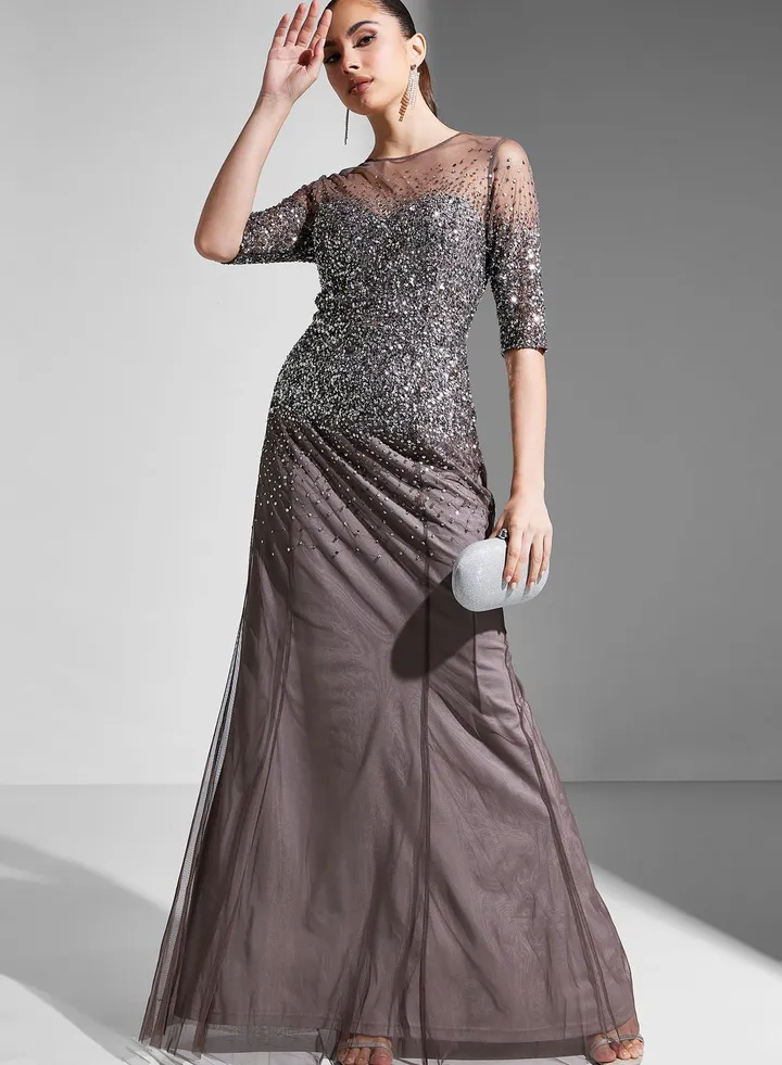 Mesh Shimmer Tiered Dress