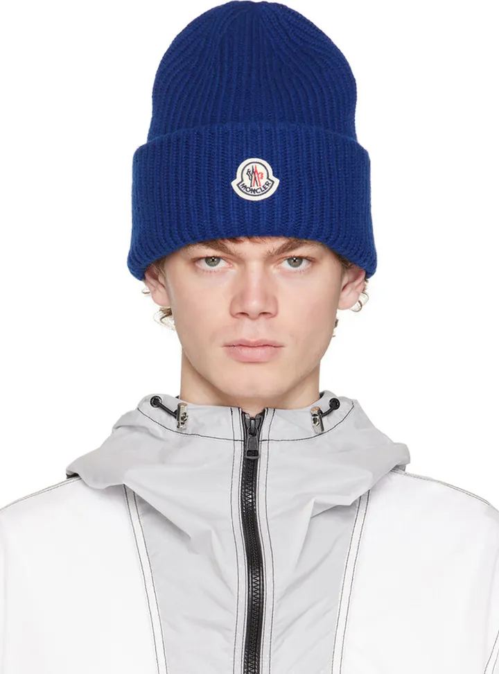 Moncler Navy Rolled Brim Beanie