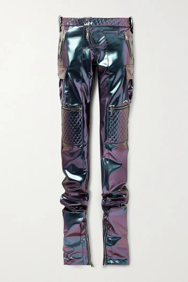 LaQuan Smith - Quilted Iridescent Vinyl Skinny Pants - Purple