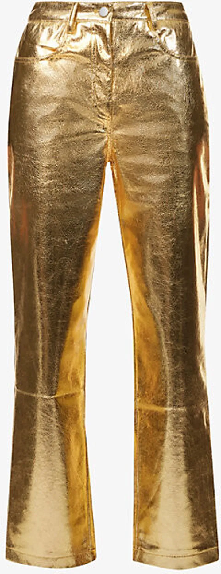 Womens Gold Lupe Metallic Wide-leg High-rise Faux-leather Trousers