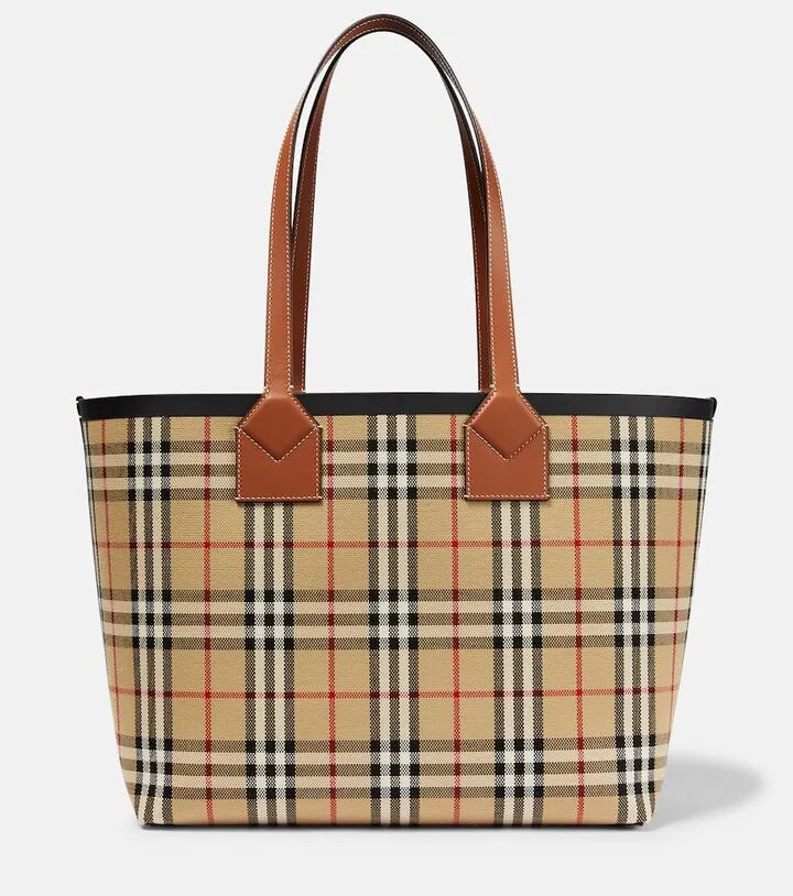 Checked jacquard cotton canvas tote bag