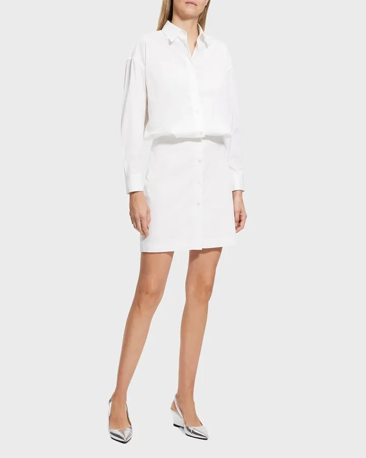 Long-Sleeve Fitted-Skirt Mini Shirtdress