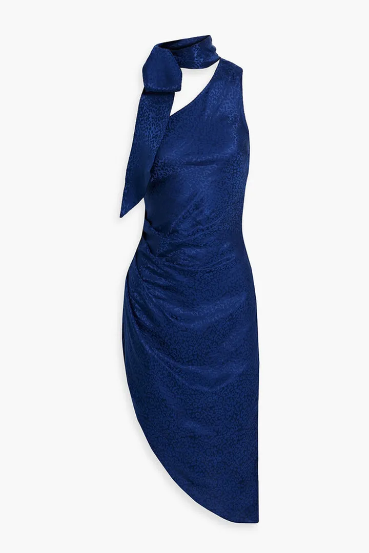 Zoey one-shoulder leopard-jacquard dress