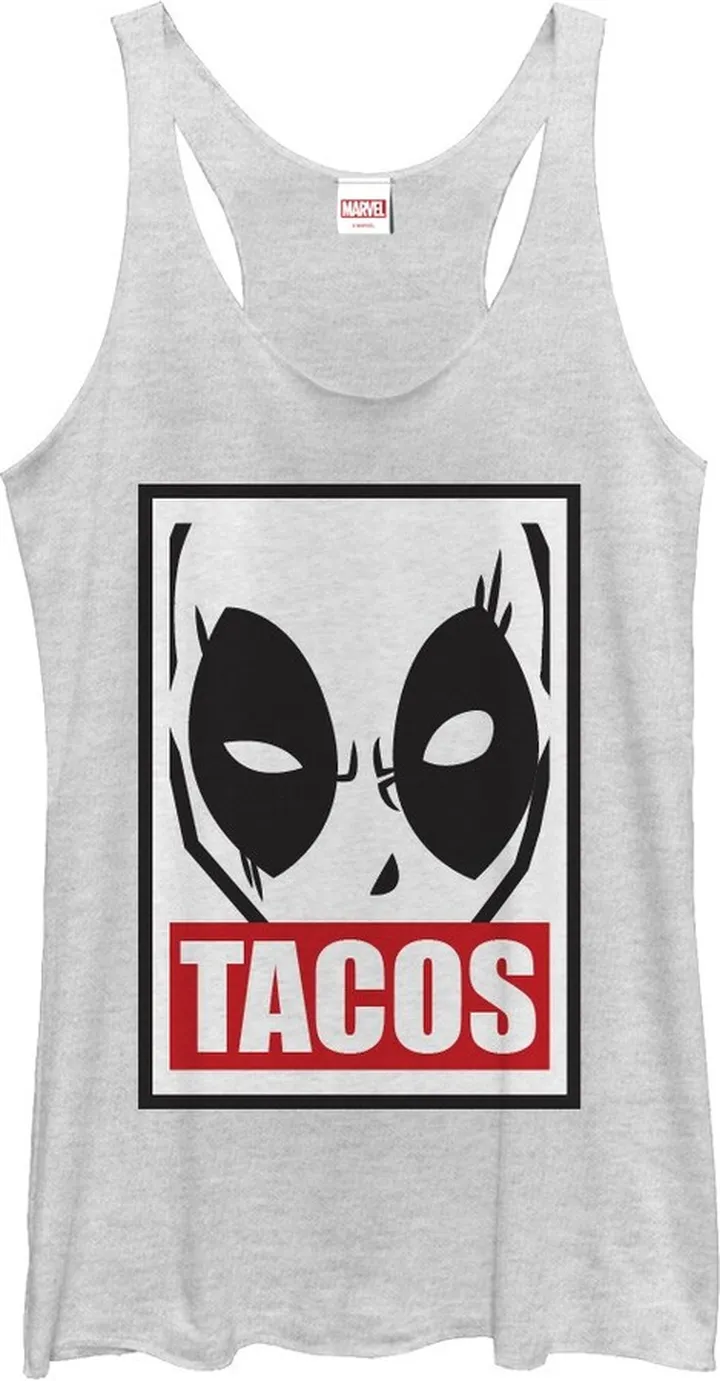Women's Marvel Deadpool Tacos Racerback Tank Top - White Heather - Large