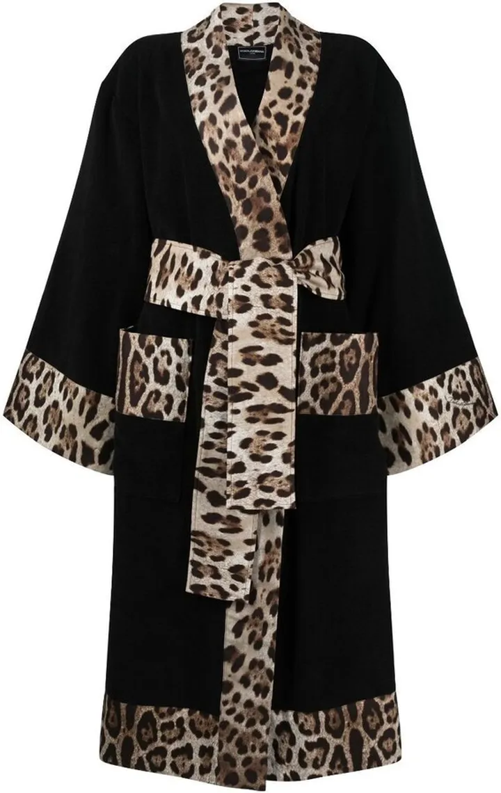 Black Leopard Print Cotton Bathrobe
