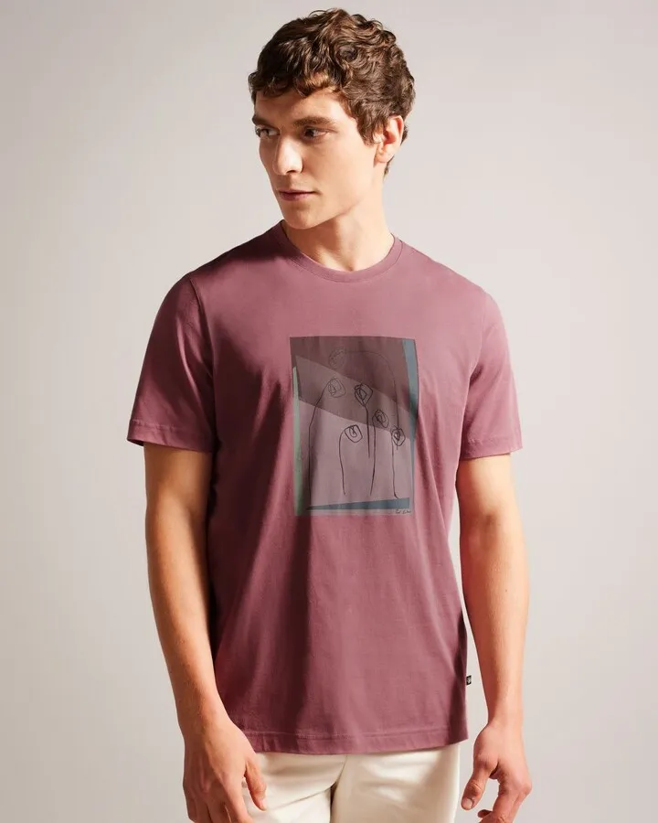 Relaxed Fit Flower Doodle Print T-Shirt in Maroon