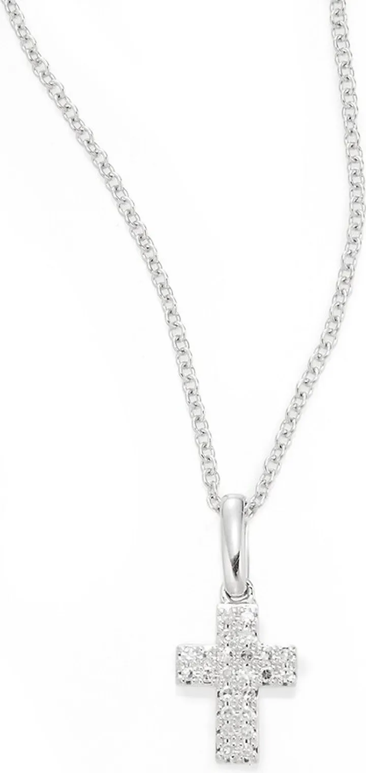14K White Gold & 0.08 TCW Diamond Cross Pendant Necklace