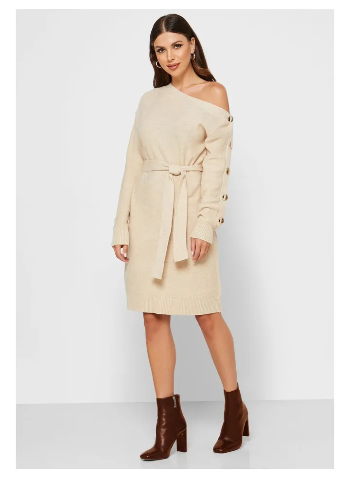 Little Mistress Cream Knit Dress