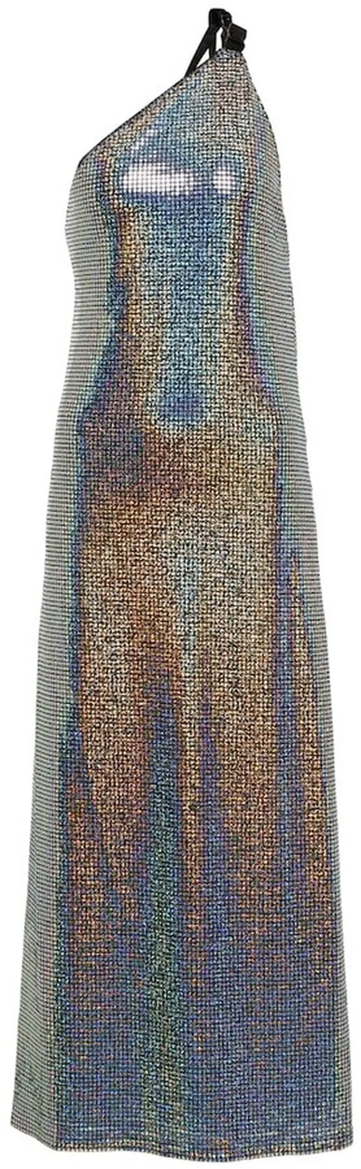 One-shoulder lame maxi dress