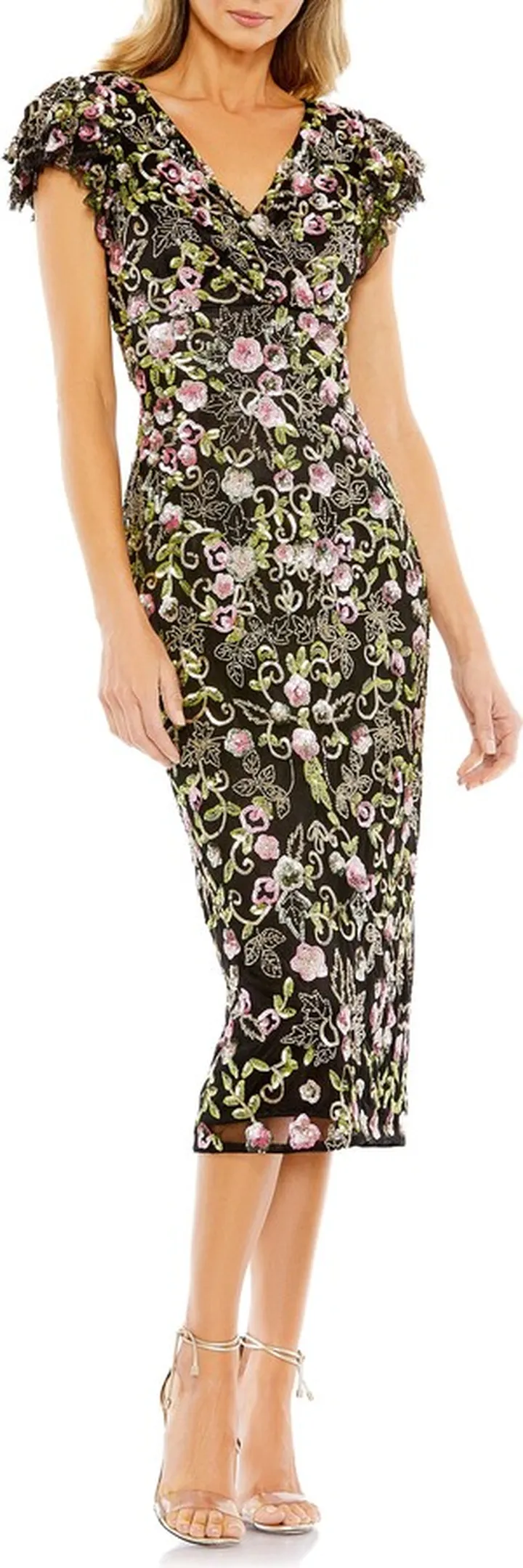 Beaded Floral Sheath Dress