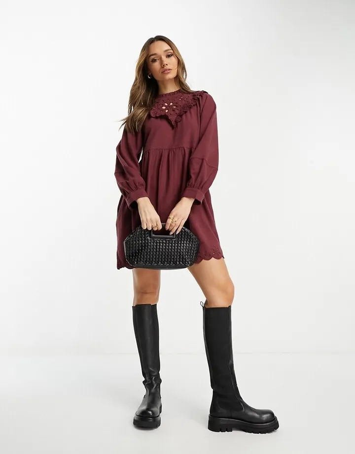Madewell embroidered yoke mini dress in vintage mulberry