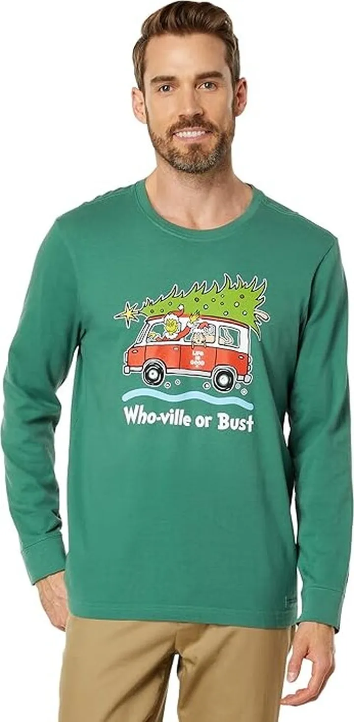 Life is Good Grinch and Max Who-Ville Or Bust Long Sleeve Tee (Spruce Green) Men's Clothing